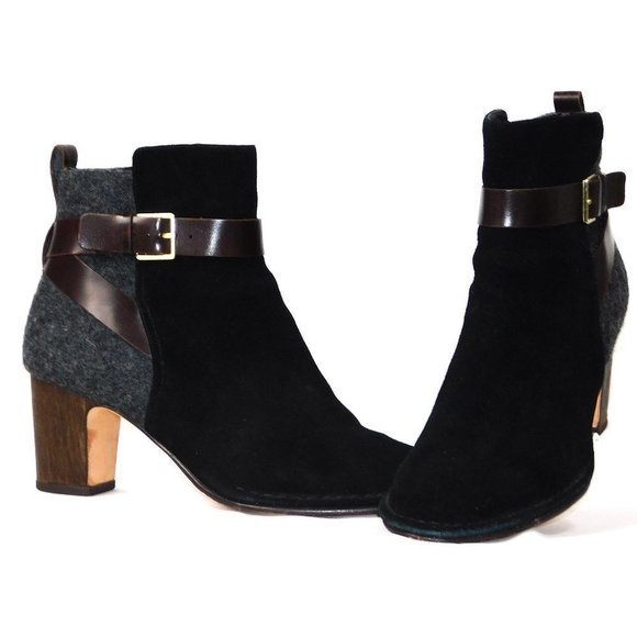 Clarks Cushion Plus "Spiced River" 2 Tone Suede/Felt Buckle Heel Ankle Boots - Picture 6 of 15